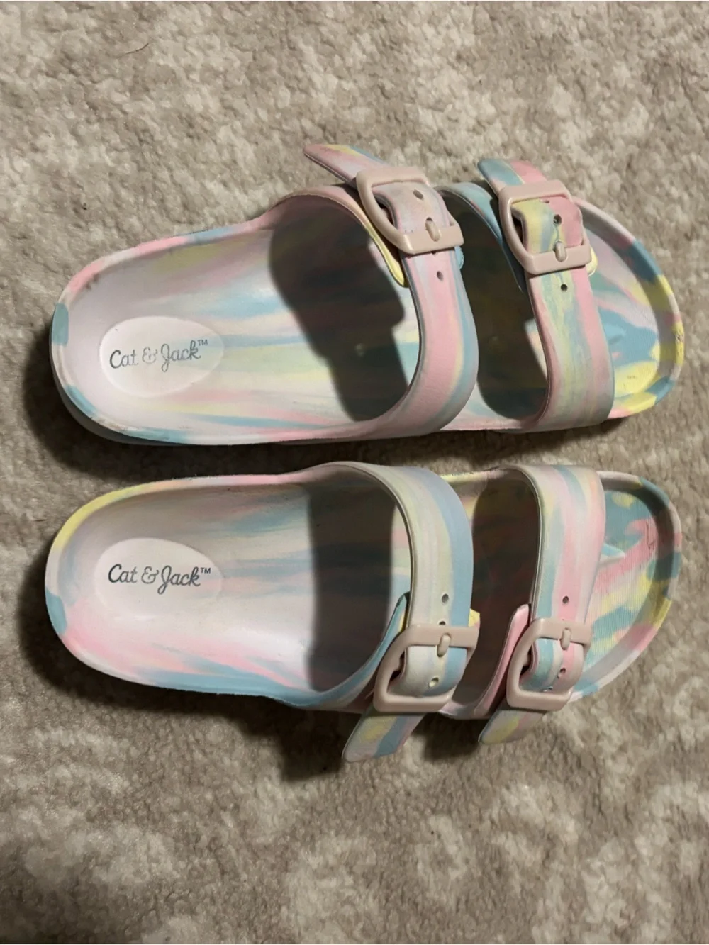Cat & Jack Kids' Pastel Tie-Dye Double-Buckle Sandals - Pink/Blue/Yellow Size 1